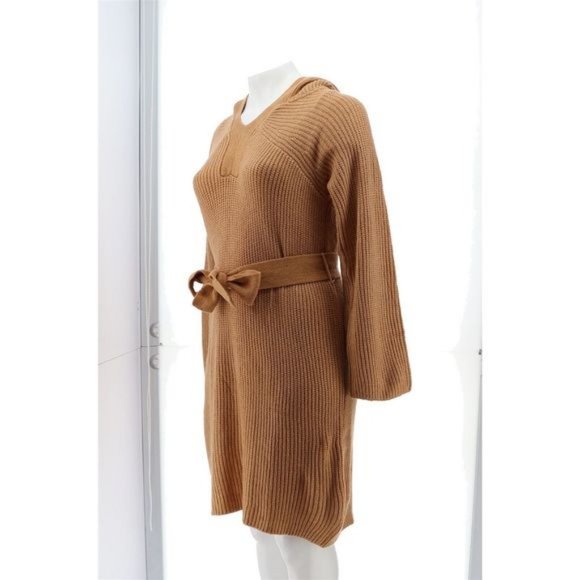NWT SKINNYGIRL CARLY KNIT SWEATER BELTED DRESS WITH HOOD TAN XS - Picture 3 of 12
